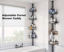 4-Tier Corner Shower Organizer Telescopic Pole Rustproof Bathroom Storage Black by 2Dropme