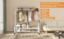 Heavy Duty Double Rod Clothes Rack w/ Wheels Shelves Hooks Garment Rack