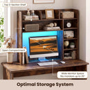 Desktop Bookshelf with LED Lights 35.5" Desk Hutch Organizer by LJGDeals