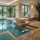Indoor pool area with lounge chairs and a water feature Diana Royal Marble Natural Stone Pool Square Poolwok with Lip