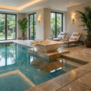 Modern indoor pool area with lounge chairs and decorative elements. Diana Royal Marble Natural Stone Pool Square Poolwok with Lip