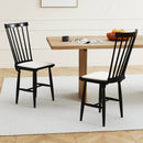 Dining Chairs Set of 2 Farmhouse Solid Rubber Wood Windsor Chairs with Removable Seat Cushions-Black by LJGDeals