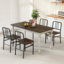 Dining Chairs Set of 4 with Slatted Backrest & Metal Frame