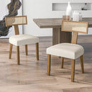 Set of 2 Linen Fabric Upholstered Accent Dining Chairs with Curved Rattan Backrests-Beige by LJGDeals