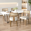 Set of 2 Linen Fabric Upholstered Accent Dining Chairs with Curved Rattan Backrests-Beige by LJGDeals