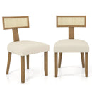Set of 2 Linen Fabric Upholstered Accent Dining Chairs with Curved Rattan Backrests-Beige by LJGDeals