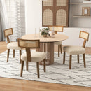 Set of 2 Linen Fabric Upholstered Accent Dining Chairs with Curved Rattan Backrests-Beige by LJGDeals