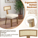 Set of 2 Linen Fabric Upholstered Accent Dining Chairs with Curved Rattan Backrests-Beige by LJGDeals