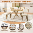 Set of 2 Linen Fabric Upholstered Accent Dining Chairs with Curved Rattan Backrests-Beige by LJGDeals