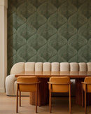 Abstract Petals Wallpaper - Green Art Deco Blockprint
