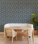 Blythe Navy Blue Wallpaper | Moody Vintage Floral Trail