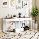 Dog Crate Furniture Indoor Modern Dog Kennel with Divider 3 Drawers and Pull-out Feeder by DirectDeals