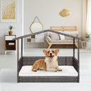 Wicker Dog House with Waterproof Roof and Washable Cushion Cover