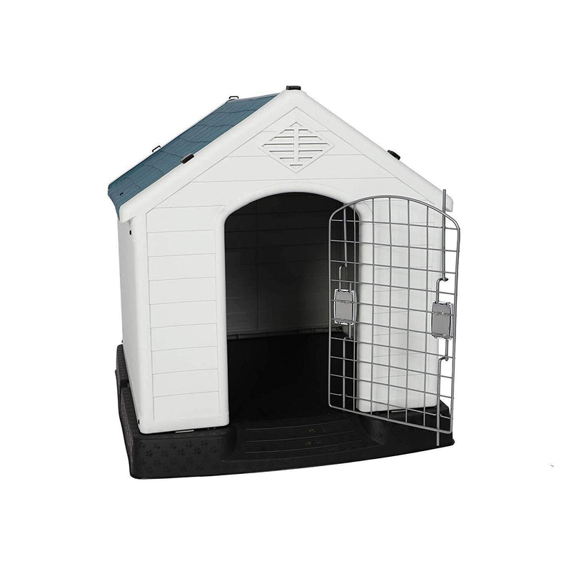 Plastic Ventilate Dog House with Door 28.3" Height Weatherproof Pet House with Elevated Floor, Medium