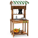 Double-Sided Mud Kitchen with Canopy and Chalkboard for 3+ Years Old-Natural by LJGDeals