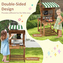Double-Sided Mud Kitchen with Canopy and Chalkboard for 3+ Years Old-Natural by LJGDeals