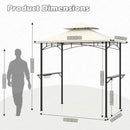 Outdoor Double-Tiered Grill Gazebo Canopy with 2 Shelves and 7 Hooks-Beige