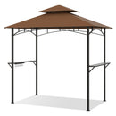 Outdoor Double-Tiered Grill Gazebo Canopy with 2 Shelves and 7 Hooks