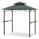 Outdoor Double-Tiered Grill Gazebo Canopy with 2 Shelves and 7 Hooks