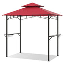 Outdoor Double-Tiered Grill Gazebo Canopy with 2 Shelves and 7 Hooks