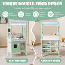 Double-sided Pretend Play Kitchen with Remote Control and LED Light Bars-Green by LJGDeals