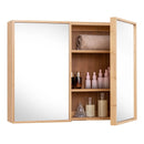 Double Door Bathroom Wall Cabinet with Mirror and Adjustable Shelves-Natural by LJGDeals