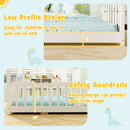 Double Floor Bed for Twins House Beds with Safety Guardrails for 2 Kids-White
