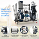 Double Golf Bag Rack with Removable Golf Club Stand and Wheels-Black