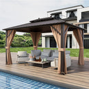 10x13ft Double-Roof Patio Hardtop Gazebo with Galvanized Steel Roof Netting and Curtains-Coffee by LJGDeals