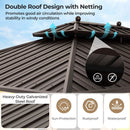 10x13ft Double-Roof Patio Hardtop Gazebo with Galvanized Steel Roof Netting and Curtains-Coffee by LJGDeals