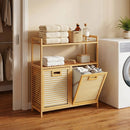 Double Tilt-Out Laundry Hamper with 2 Shelves - Natural Bamboo by LJGDeals
