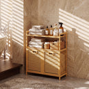 Double Tilt-Out Laundry Hamper with 2 Shelves - Natural Bamboo