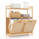 Double Tilt-Out Laundry Hamper with 2 Shelves - Natural Bamboo by LJGDeals