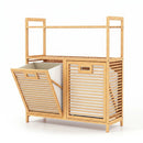 Double Tilt-Out Laundry Hamper with 2 Shelves - Natural Bamboo by LJGDeals