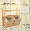 Double Tilt-Out Laundry Hamper with 2 Shelves - Natural Bamboo