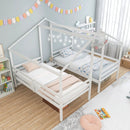 Double Twin Size Wooden Bed Frames with Built-in Table for Kids-White by LJGDeals