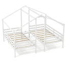 Double Twin Size Wooden Bed Frames with Built-in Table for Kids-White by LJGDeals