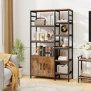 Double Wide 8-Tier Bookshelf with 2-Door Cabinet for Living Room Home Office-Rustic Brown by LJGDeals