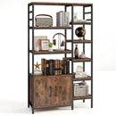 Double Wide 8-Tier Bookshelf with 2-Door Cabinet for Living Room Home Office-Rustic Brown by LJGDeals
