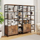 Double Wide 8-Tier Bookshelf with 2-Door Cabinet for Living Room Home Office-Rustic Brown by LJGDeals