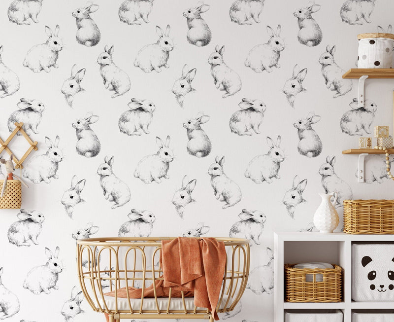 Hand-drawn Bunnies Kids Wallpaper