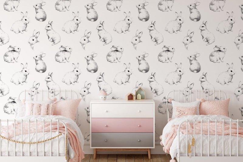 Hand-drawn Bunnies Kids Wallpaper