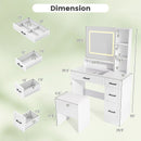 Dressing Desk with 3 Color Lighting and Hair Dryer Stand-White