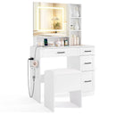 Dressing Desk with 3 Color Lighting and Hair Dryer Stand-White by LJGDeals