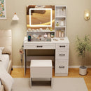 Dressing Desk with 3 Color Lighting and Hair Dryer Stand-White by LJGDeals