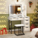 Makeup Vanity Dressing Table and Stool Set with Lights and Charging Station-White by LJGDeals