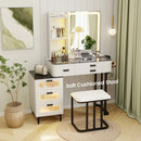 Makeup Vanity Dressing Table and Stool Set with Mirror and 3-Color LED Lights-White by LJGDeals