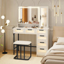 Makeup Vanity Dressing Table and Stool Set with Lights and Charging Station-White by LJGDeals