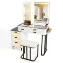 Makeup Vanity Dressing Table and Stool Set with Mirror and 3-Color LED Lights-White by LJGDeals