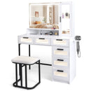 Makeup Vanity Dressing Table and Stool Set with Lights and Charging Station-White by LJGDeals